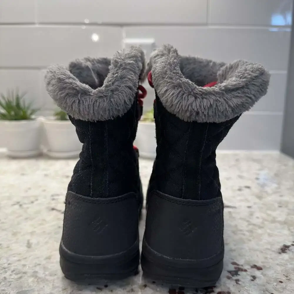 Columbia Ice Maiden II Black Waterproof Faux Fur Lace-Up Winter Snow Boots Girls